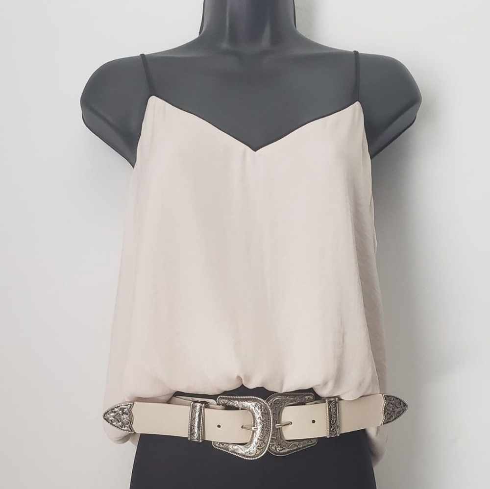 Naked Zebra Black Contrast Piping Cami Tank Beige Size : Small